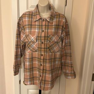 NWOT Trending New Pink Plaid Tweed Women's Shirt Jacket